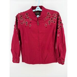 Bob Mackie Wearable Art Red Embellished Zip Front Jacket Plus Size 1X